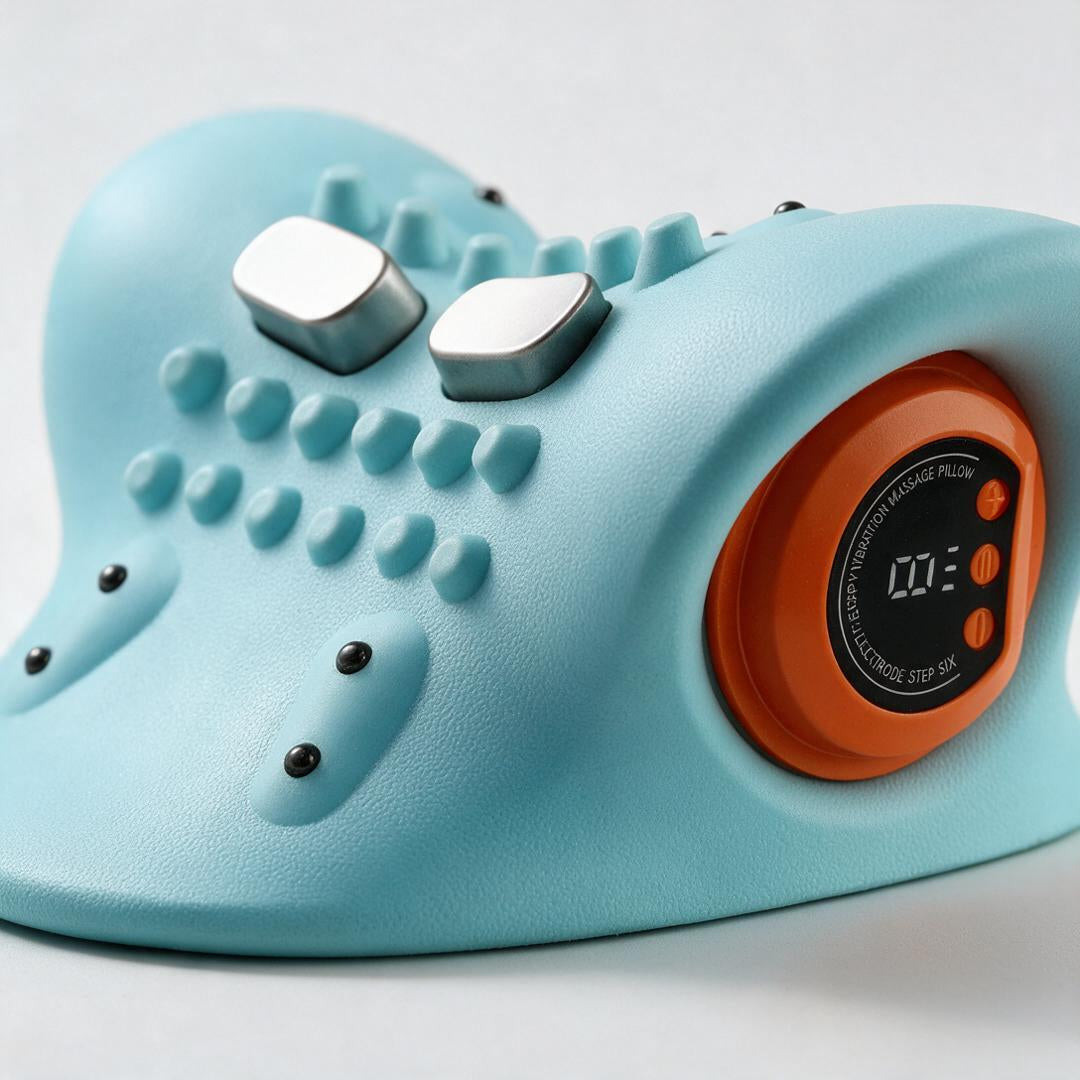 Cervical traction pillow, close-up of the control dial